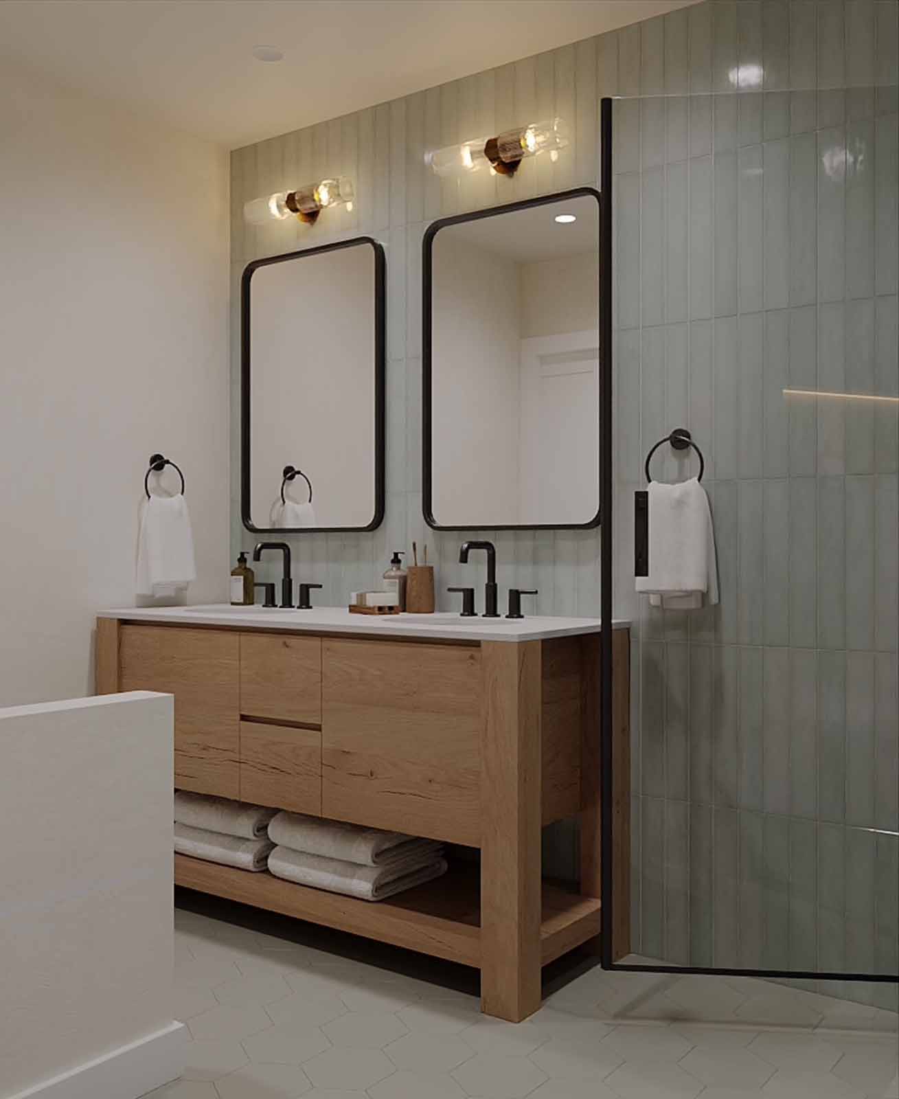 Double vanity and freestanding tub bathroom renovation Burbank CA
