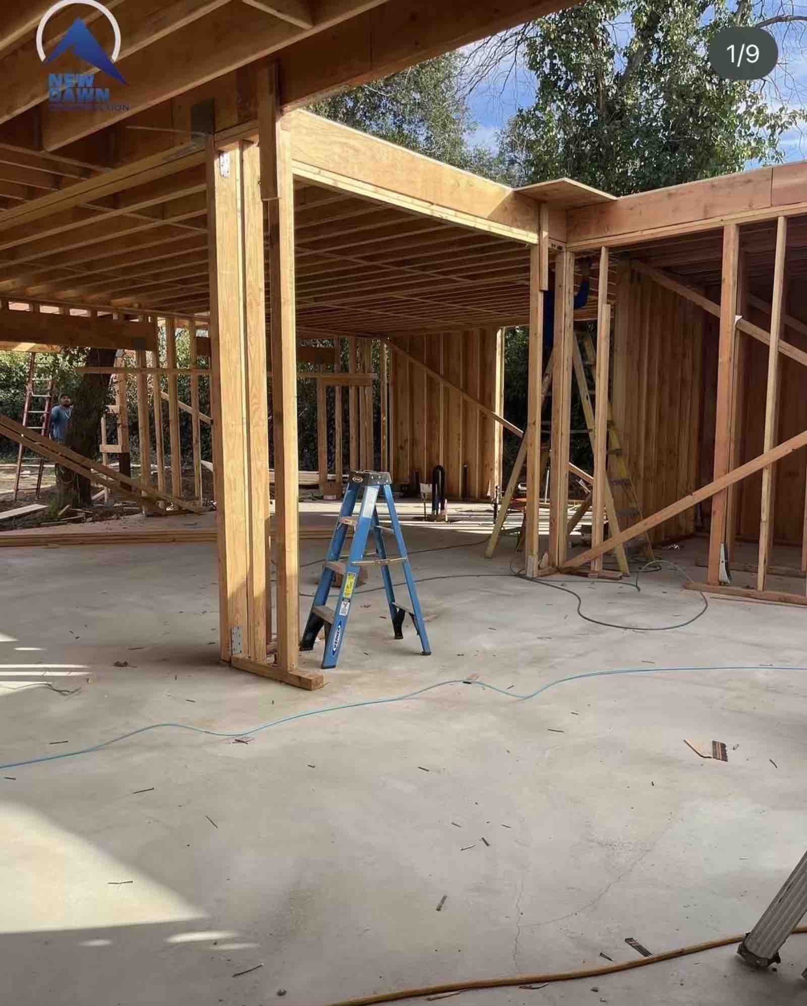Los Angeles addition framing with steel beam header and ladder - quality construction in progress