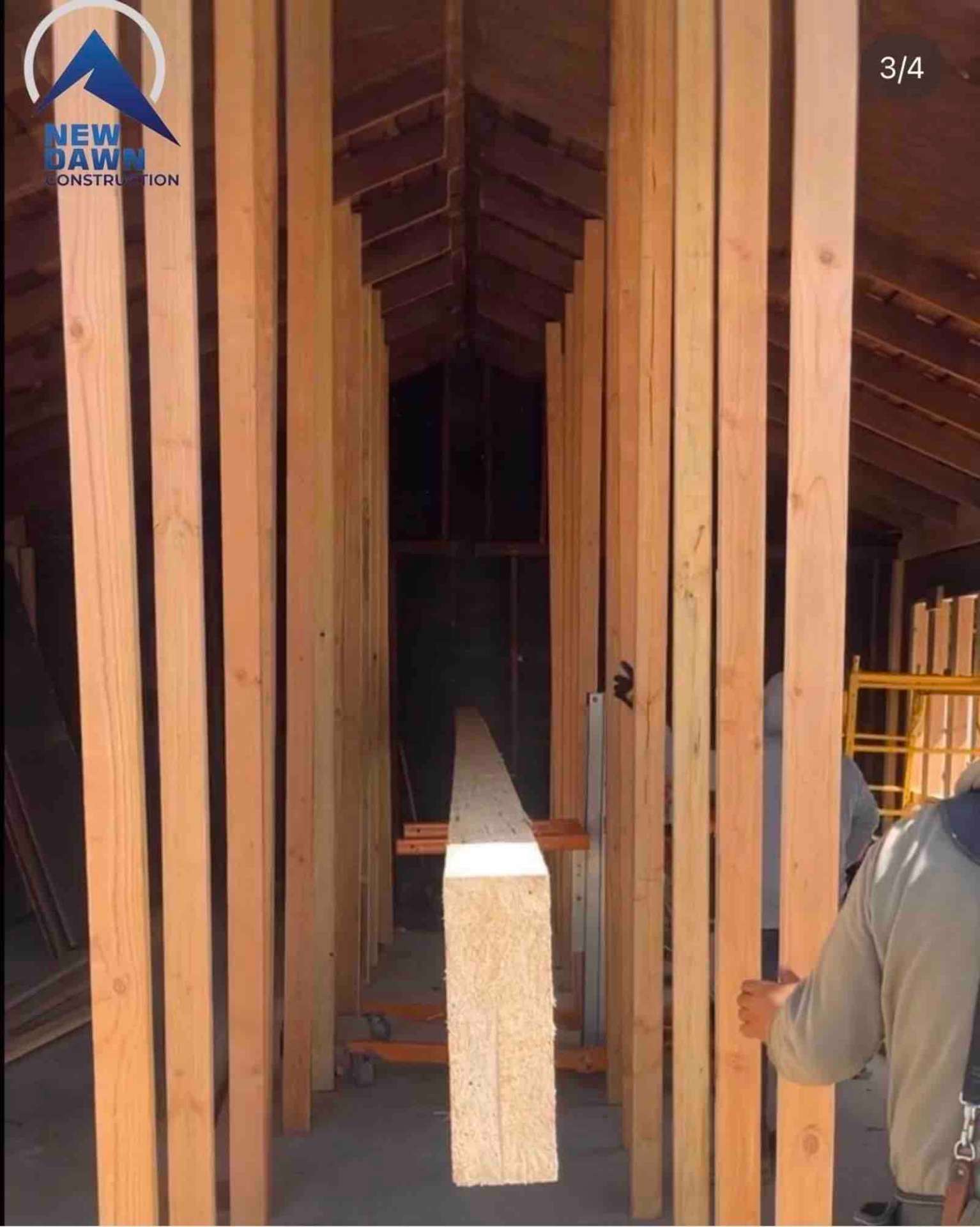 Vaulted ceiling framing corridor Los Angeles room addition with exposed roof rafters