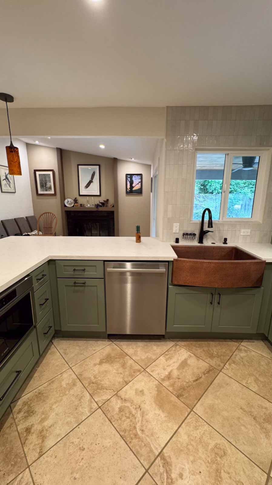 Pasadena kitchen copper farmhouse sink detail