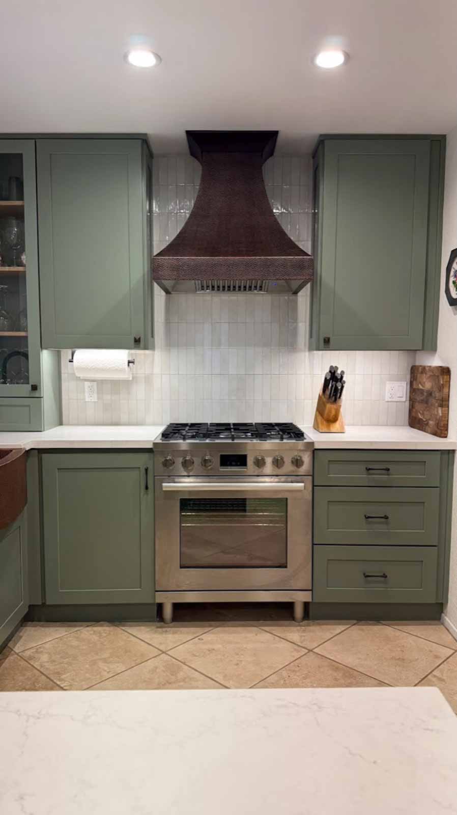 Pasadena kitchen glass front cabinetry