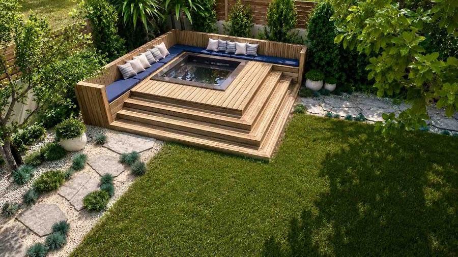Glendale landscape design with built-in bench seating
